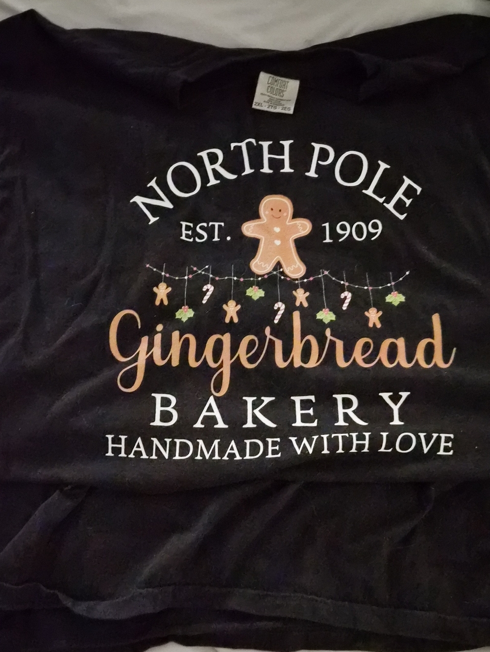 North Pole Gingerbread Bakery Graphic Tee - Black with Tan & White